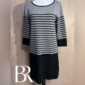 Banana Republic Striped Sweater Dress Grey/Black M
